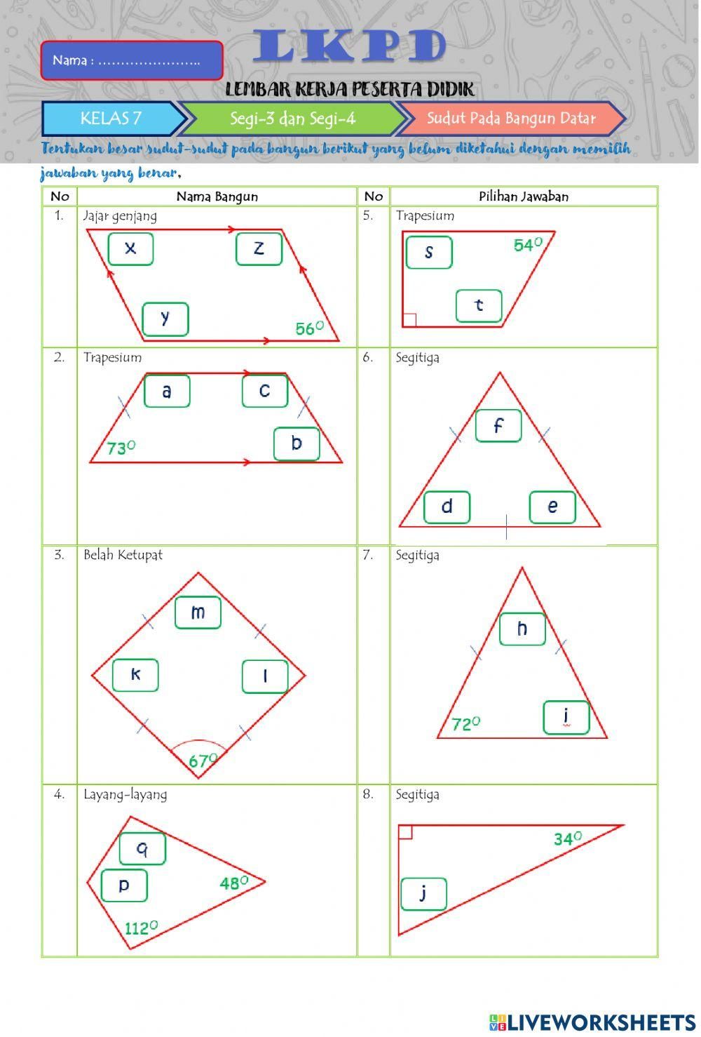 Sudut Pada Bangun Datar worksheet Worksheets Elementary schools