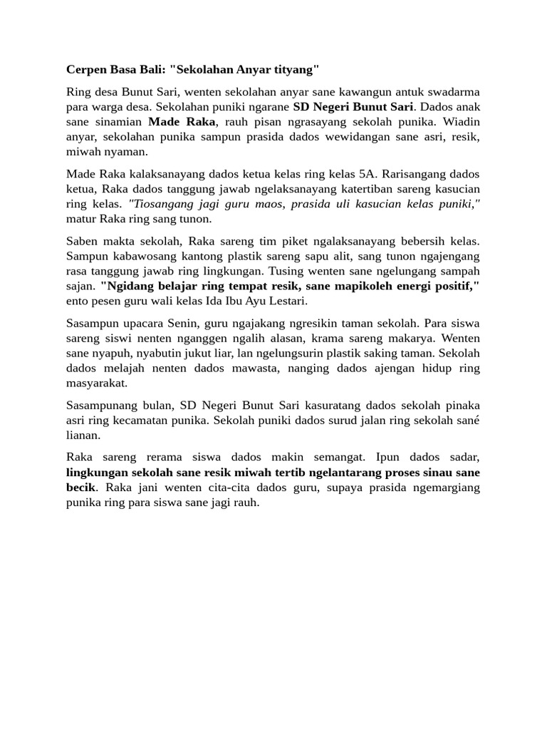 Cerpen Bali Kebersihan di Sekolah PDF Cerpen Bali Kebersihan di Sekolah PDF