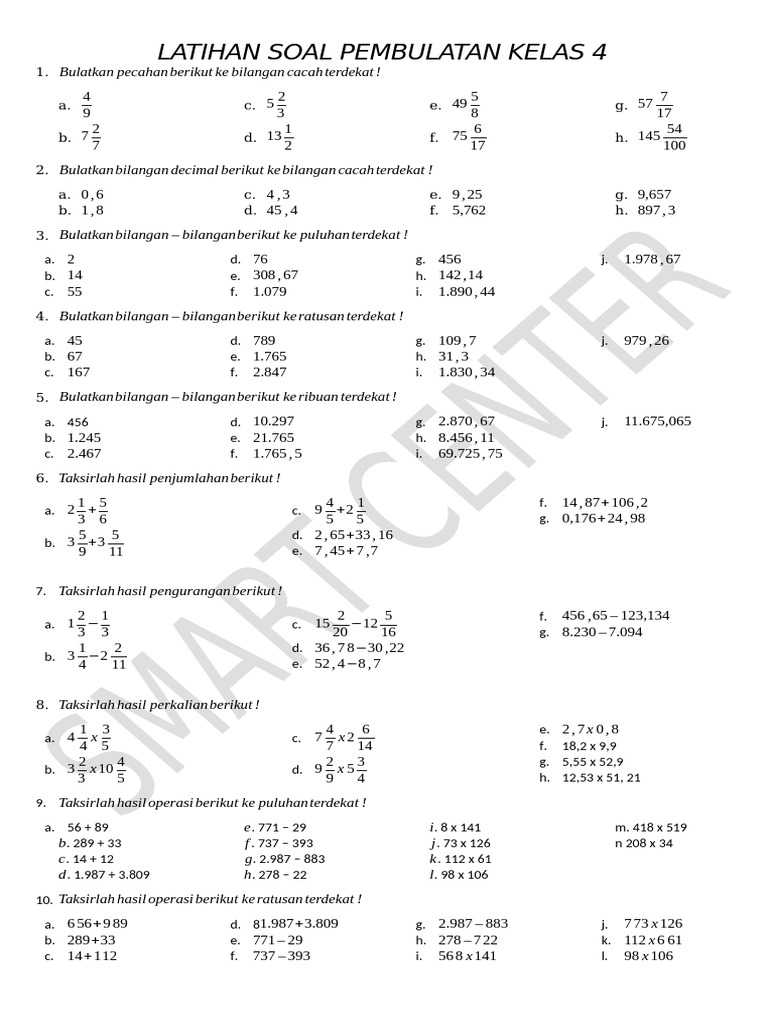 Latihan Pembulatan Matematika Kelas 4 PDF Latihan Pembulatan Matematika Kelas 4 PDF