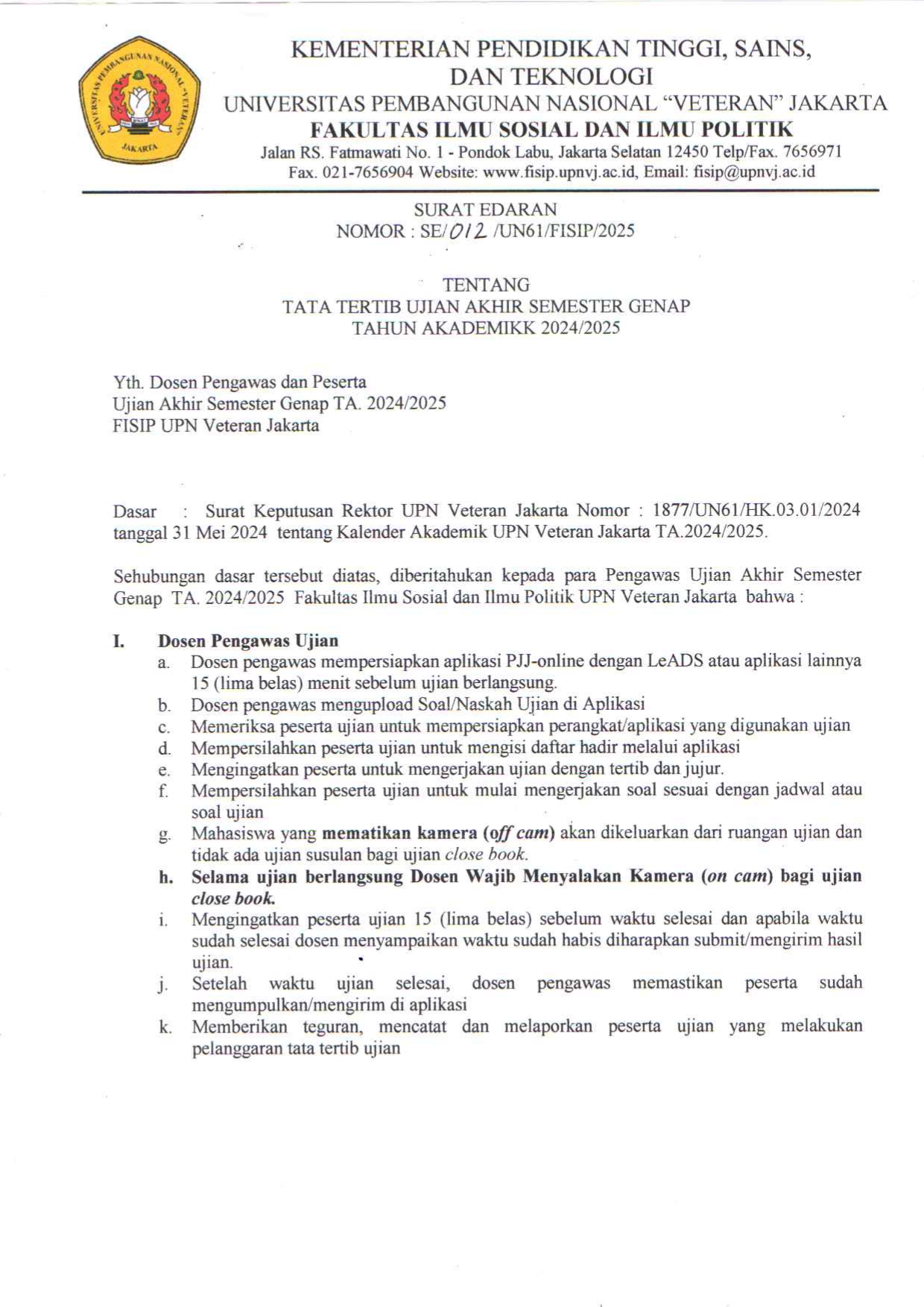 Surat Edaran Tata Tertib Ujian Akhir Semester Genap Tahun Akademik 2024 Surat Edaran Tata Tertib Ujian Akhir Semester Genap Tahun Akademik 2024