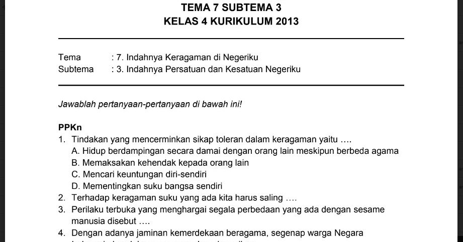 Ternyata Ini Rahasia Soal Kelas 4 Tema 7 Subtema 3 yang Wajib Tahu 2026