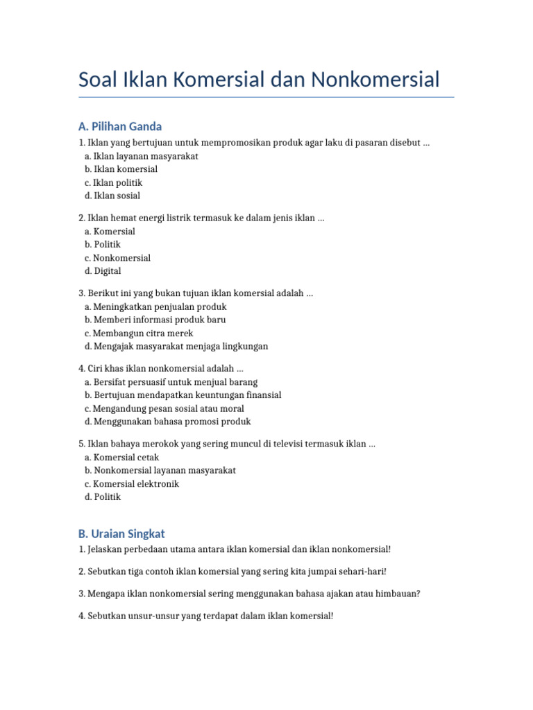 Soal Iklan Komersial dan Nonkomersial PDF Soal Iklan Komersial dan Nonkomersial PDF
