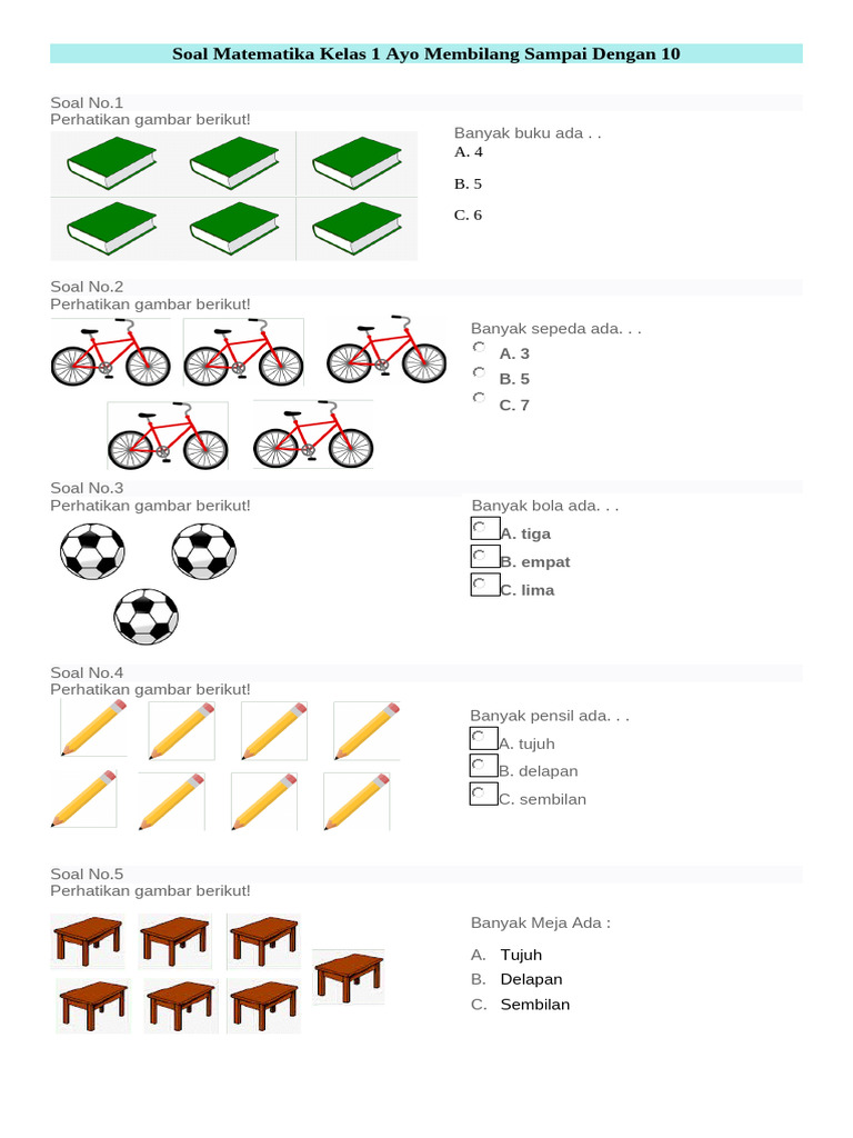 Soal Ayo Membilang 1-10 Kelas 1 SD PDF Soal Ayo Membilang 1-10 Kelas 1 SD PDF