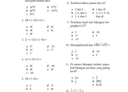 10 Contoh Soal Matematika dan Pembahasan Kelas 1 SMP yang Sering Muncul di Ujian 2026