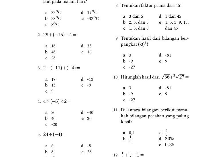 10 Contoh Soal Matematika dan Pembahasan Kelas 1 SMP yang Sering Muncul di Ujian 2026