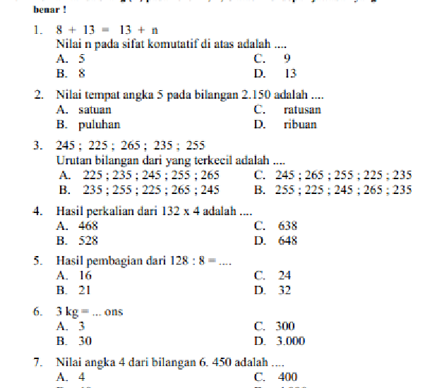 10 Soal Matematika K13 Kelas 4 Semester 1 Wajib Dikuasai Sebelum Ulangan Akhir