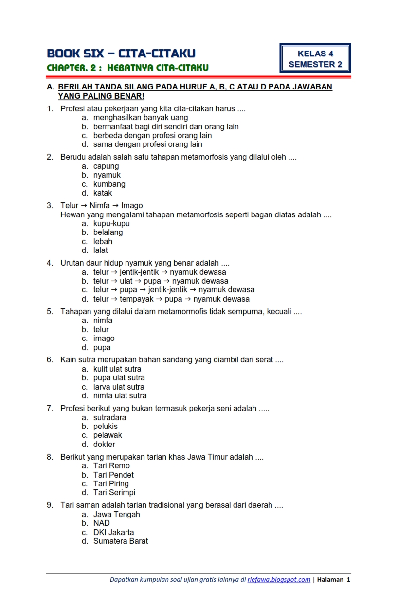 Download Soal Tematik Kelas 4 Tema 6 Cita-Citaku Semester 2 Edisi Download Soal Tematik Kelas 4 Tema 6 Cita-Citaku Semester 2 Edisi