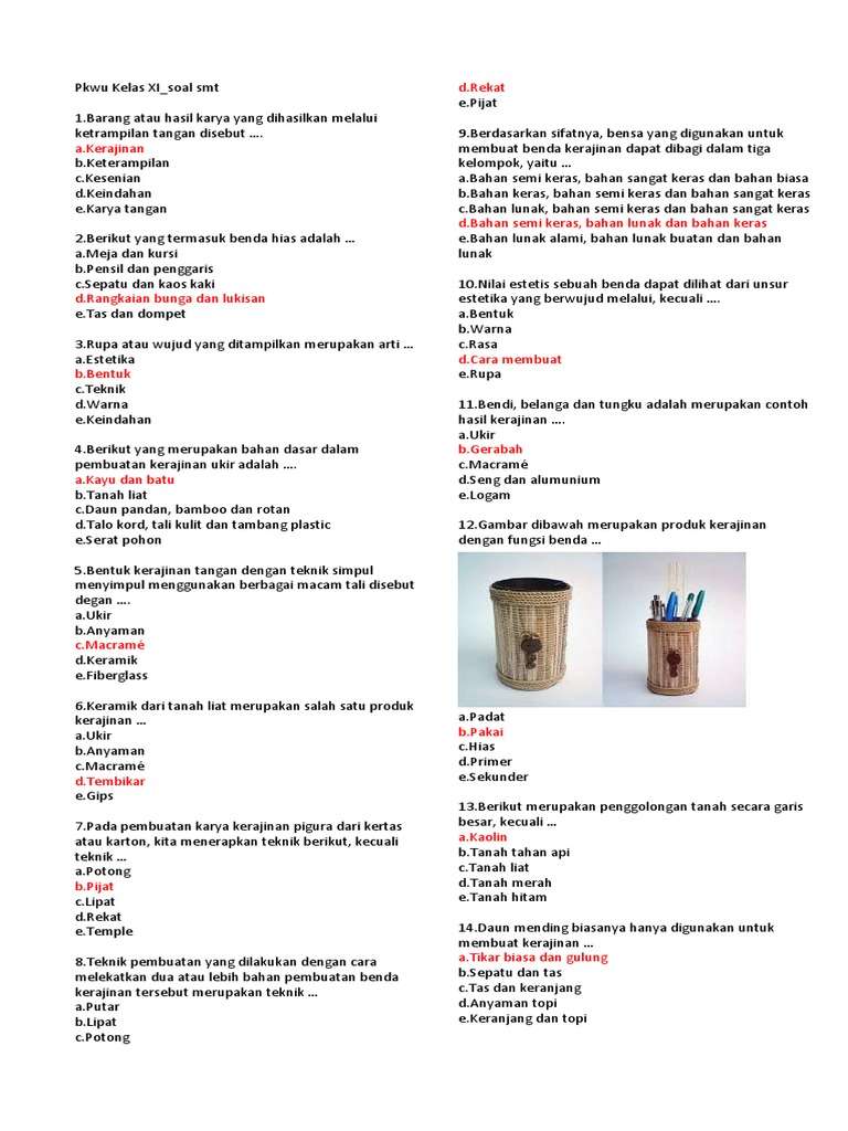 Soal Kerajinan Tangan Kelas XI PDF