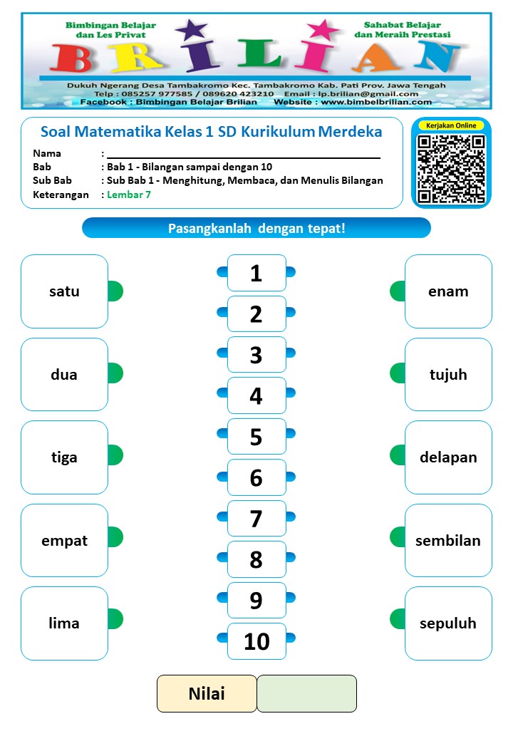 7 Contoh Soal Matematika Kelas 1 SD Bilangan Lambang Bilangan yang Wajib Dikuasai Siswa