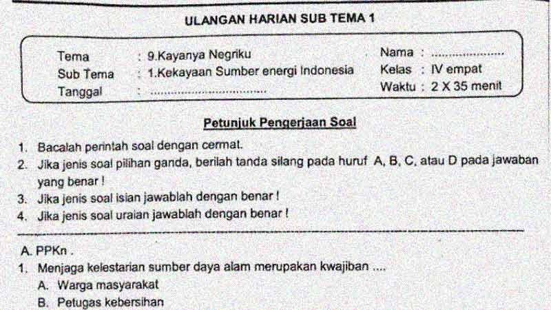 Soal Penilaian Harian Kelas 4 Tema 9 Subtema 1 - SekolahDasar Net Soal Penilaian Harian Kelas 4 Tema 9 Subtema 1 - SekolahDasar Net