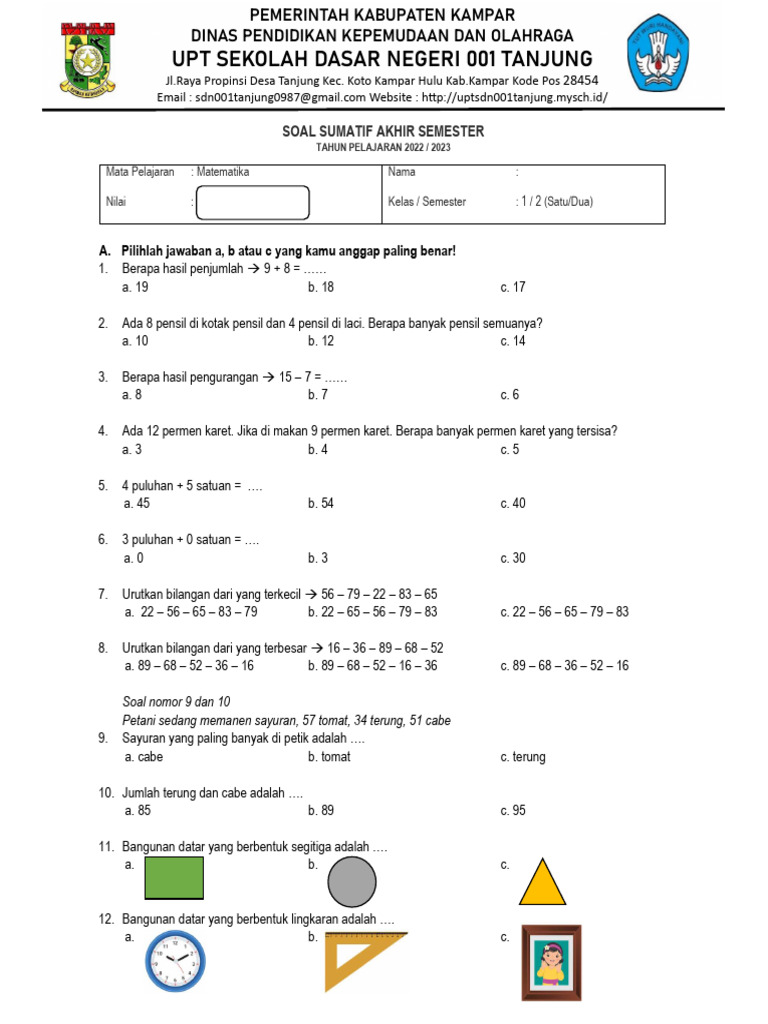 Terbukti 7 Contoh Soal Matematika Kelas 1 SD MI Semester 2 Dikuasai Sebelum Ujian