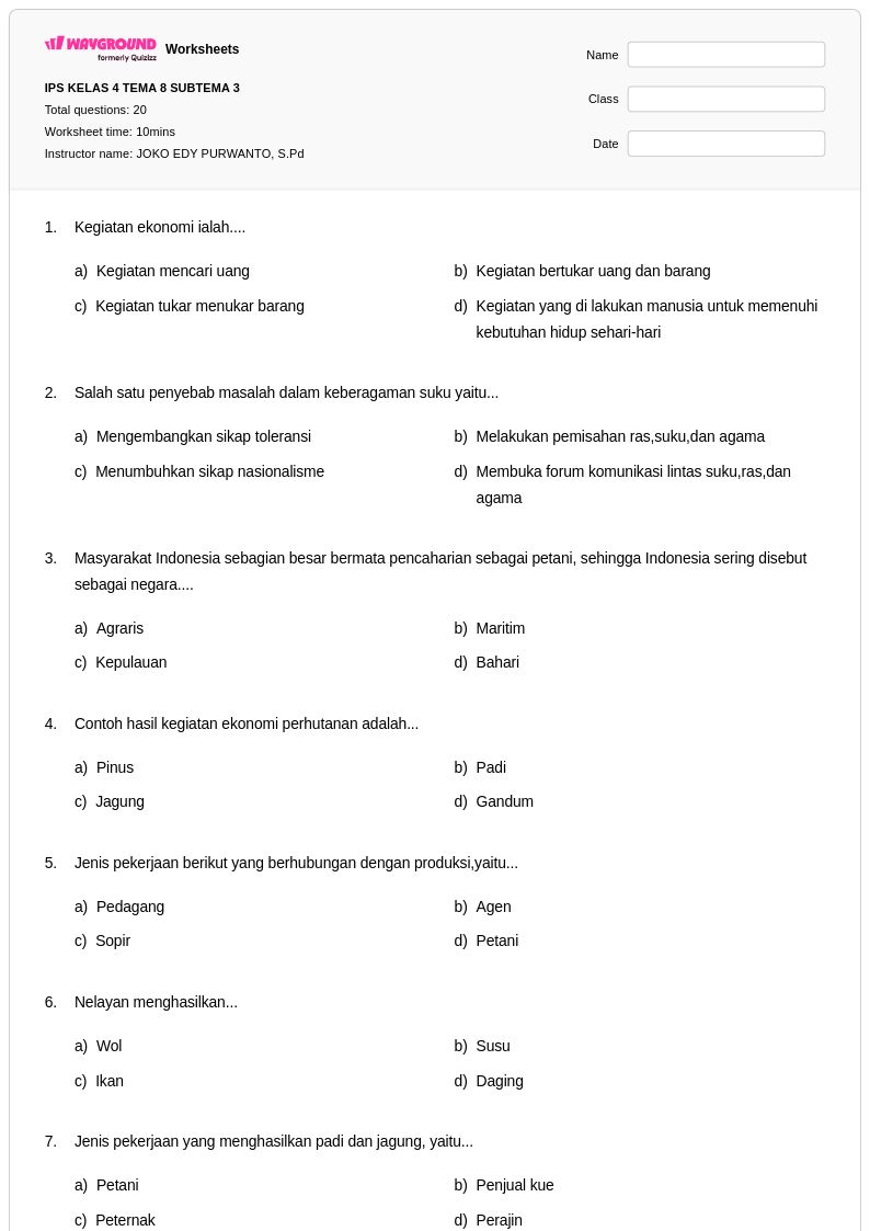 50 lembar kerja Pendidikan Pertanian untuk Kelas 4 di Wayground 50 lembar kerja Pendidikan Pertanian untuk Kelas 4 di Wayground