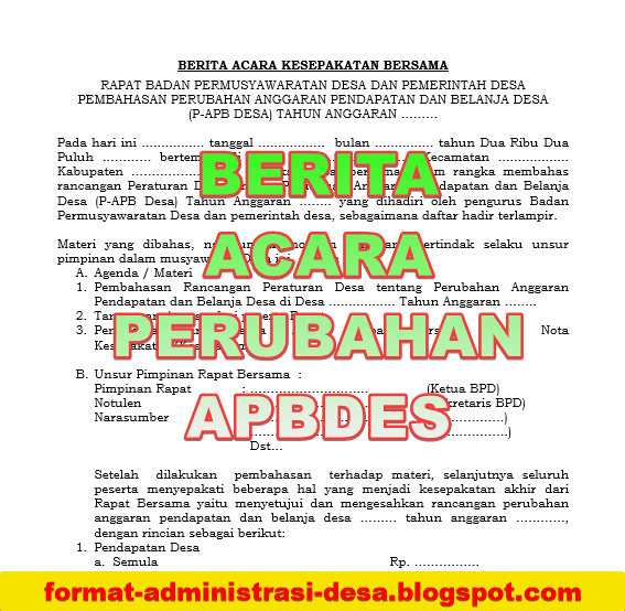 Contoh Format Berita Acara Perubahan APBDes Doc dan PDF Contoh Format Berita Acara Perubahan APBDes Doc dan PDF