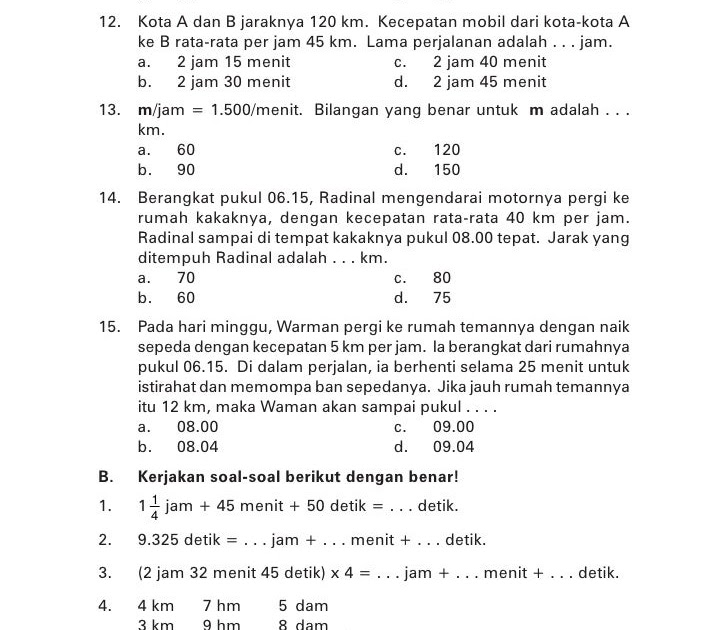 contoh soal matematika kecepatan kelas 5 semester 1