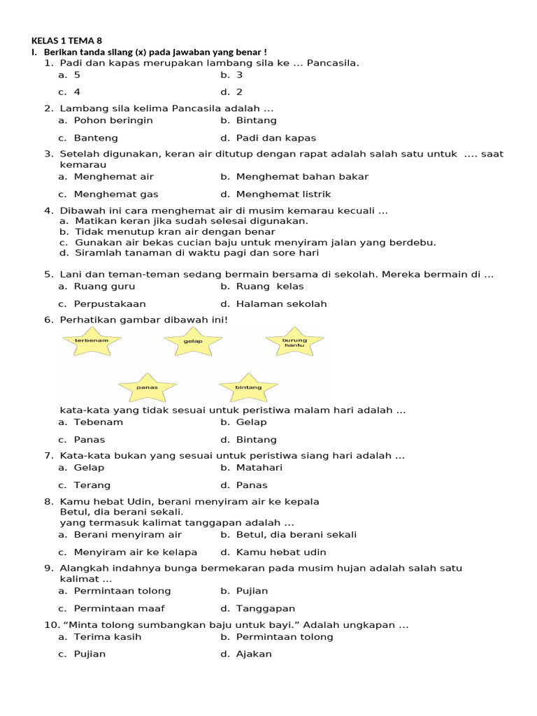 Kumpulan Contoh Soal Kelas 1 Tema 8 Subtema 1 Terlengkap untuk Persiapan Ujian 2026 Kumpulan Contoh Soal Kelas 1 Tema 8 Subtema 1 Terlengkap untuk Persiapan Ujian 2026