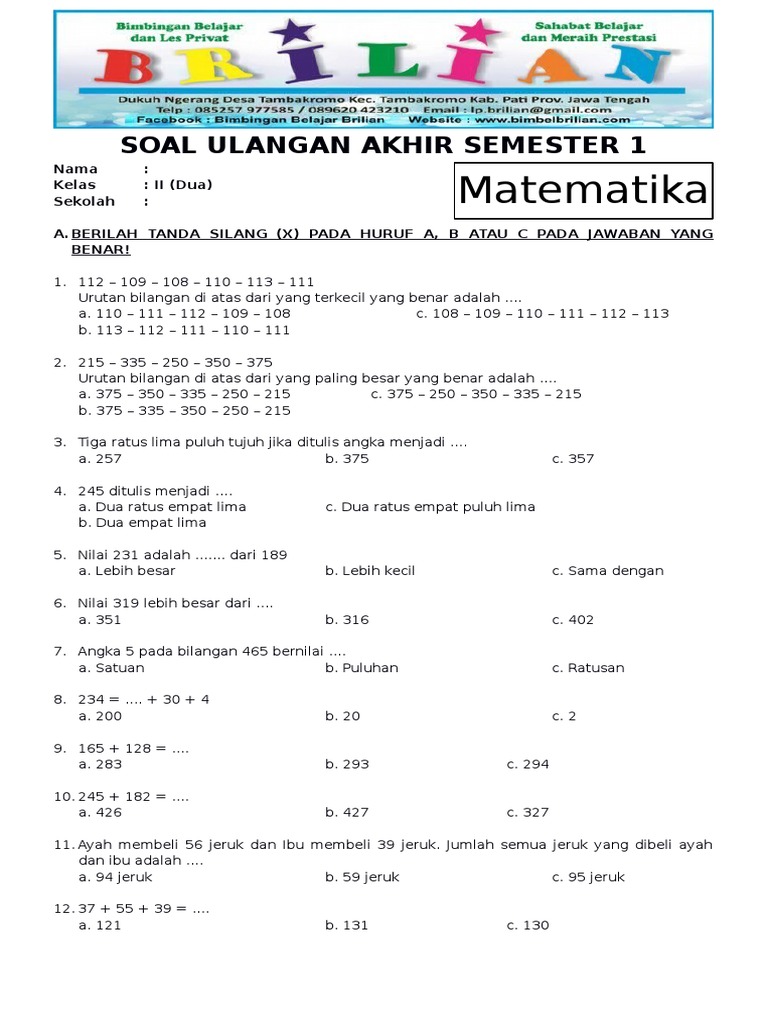 Kumpulan Contoh Soal Kelas 2 SD Semester 1 Terbaru Agar Anak Siap Hadapi Ujian 2026 Kumpulan Contoh Soal Kelas 2 SD Semester 1 Terbaru Agar Anak Siap Hadapi Ujian 2026