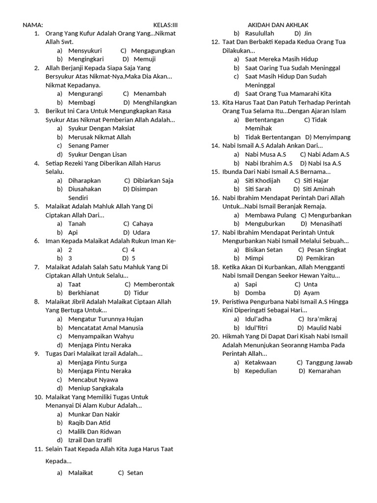 Rahasia Lulus Nilai Sempurna dengan Soal UAS Akidah Kelas 3 Semester 1 2017 2018 Terbaru