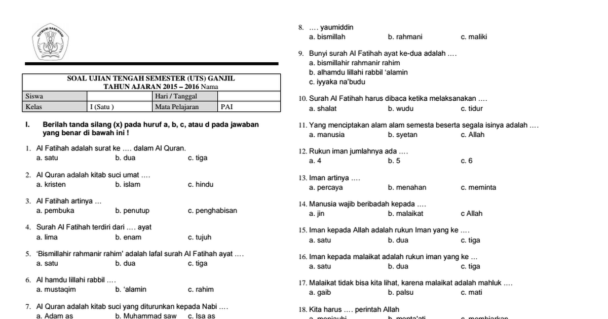 Rahasia Nilai Sempurna dengan Latihan Soal UKK Agama Kelas 1 SD Semester 2 Terbaru
